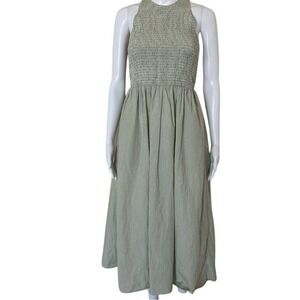 Madewell Green Pistachio Striped Smocked The Melody Maxi Cotton Dress XS